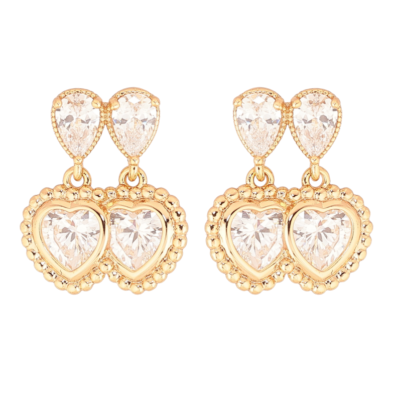 Серьги Xuping Позолота 18K пусеты Двойные кристальные сердечки фото №1 Серьги Xuping Позолота 18K пусеты Двойные кристальные сердечки фото №1