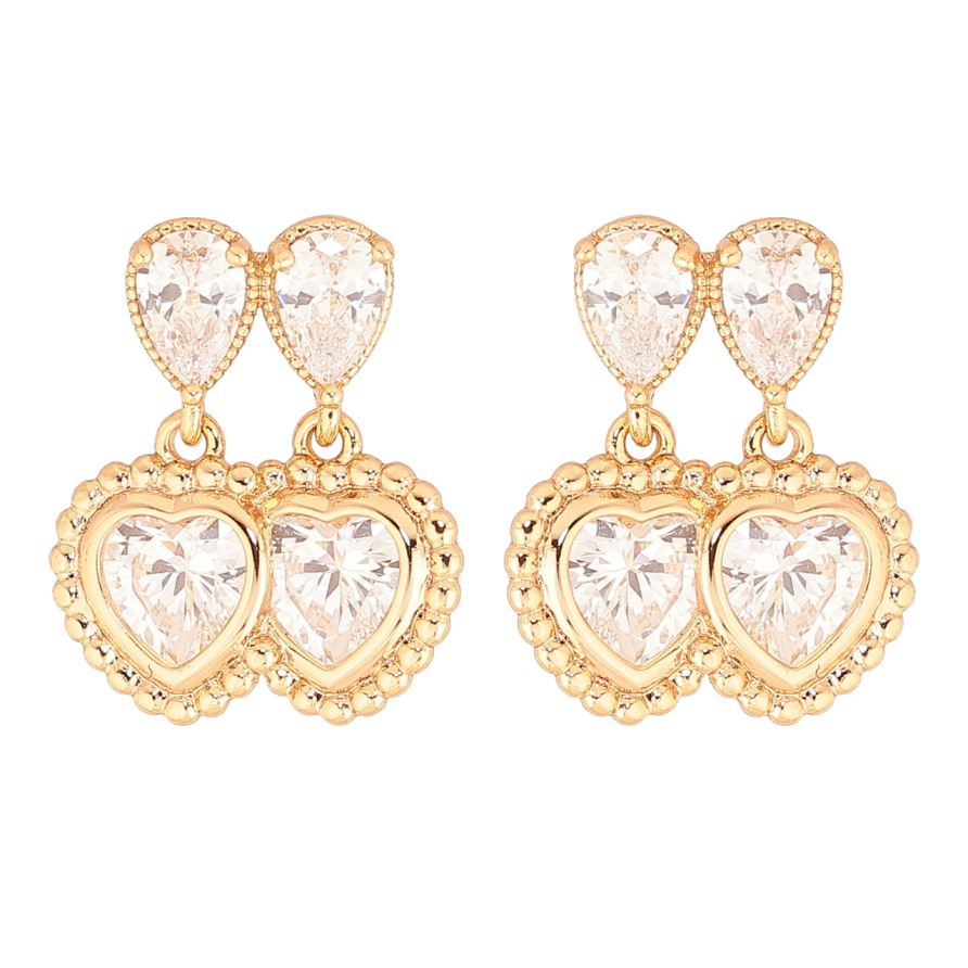 Сережки Xuping Позолота 18K пусети «Подвійні кристальні сердечка» фото №1