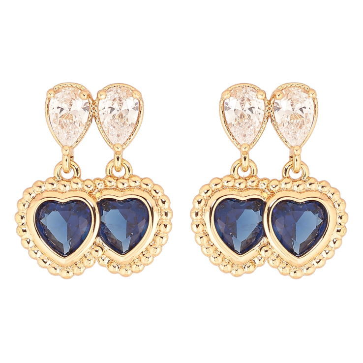 Сережки Xuping Позолота 18K пусети «Подвійні сині кристальні сердечка» фото №7