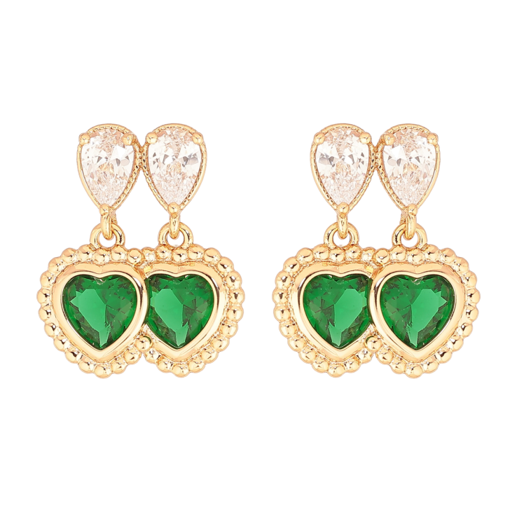 Сережки Xuping Позолота 18K пусети «Подвійні зелені кристальні сердечка» фото №9