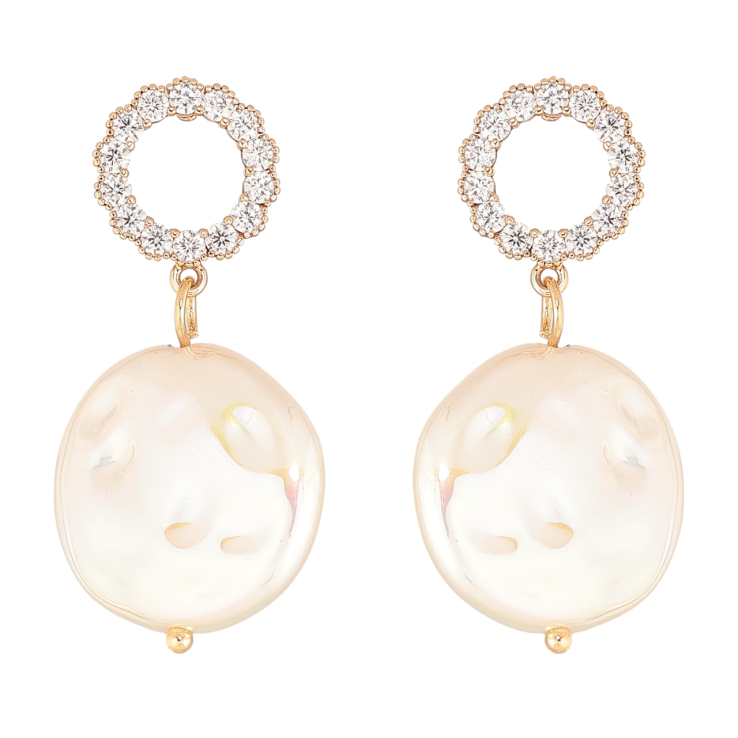 Сережки Xuping Позолота 18K пусети «Кришталеві колечка з перловими підвісками» фото №24