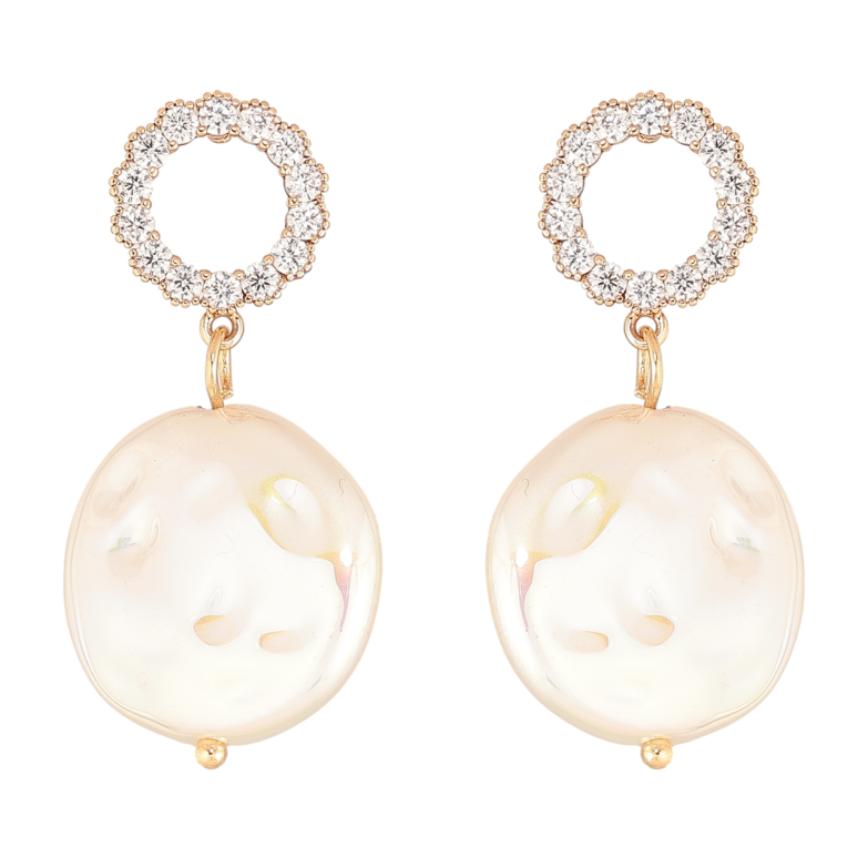 Сережки Xuping Позолота 18K пусети «Кришталеві колечка з перловими підвісками» фото №2