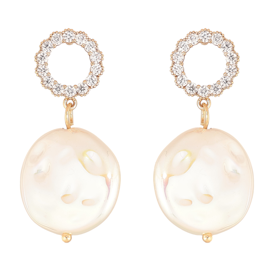 Сережки Xuping Позолота 18K пусети «Кришталеві колечка з перловими підвісками» фото №1