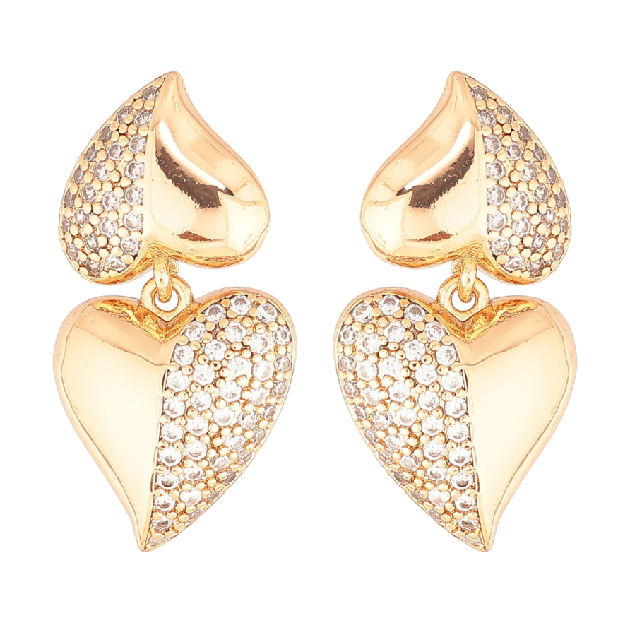 Серьги Xuping Позолота 18K пусеты Сердечки с инкрустацией кристаллами фото №1