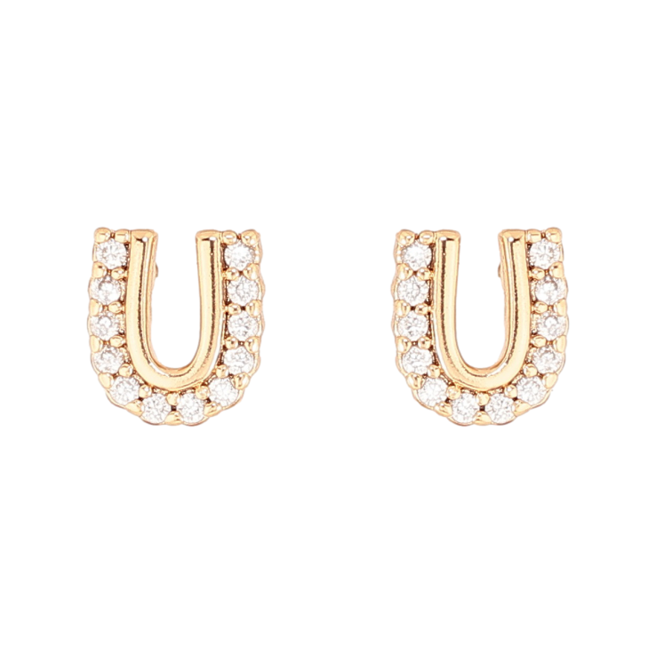 Сережки Xuping Позолота 18K пусети «Буква U з кристалами» фото №5