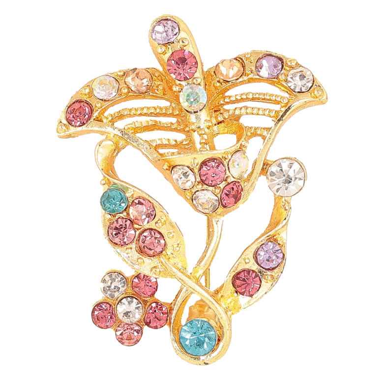 Брошь Цветок с разноцветными стразами фото №1
