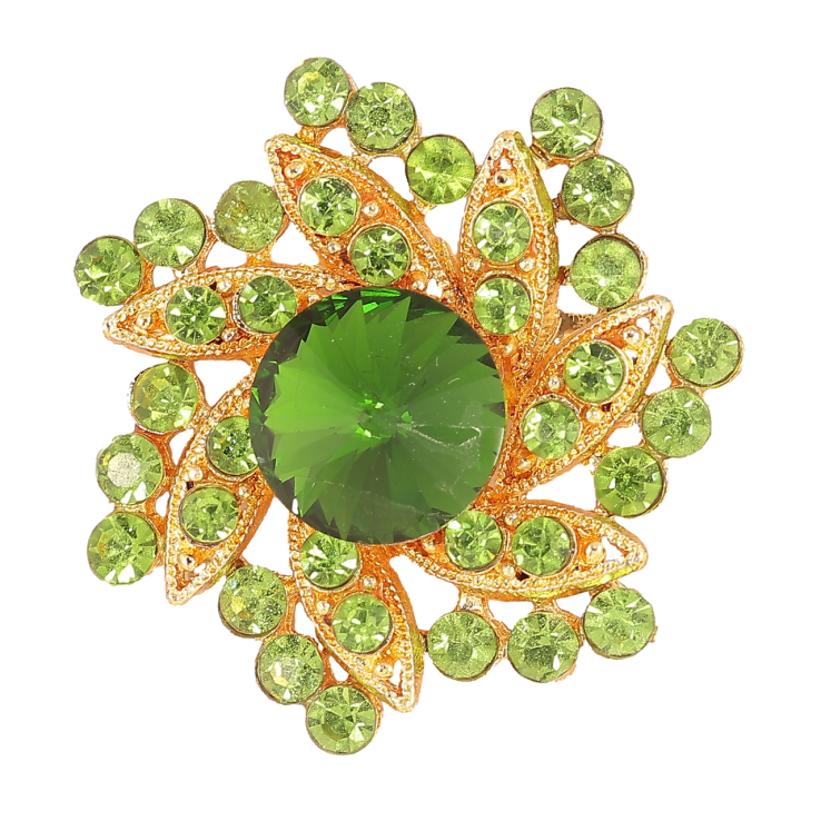 Брошь Цветок с зелеными стразами фото №7