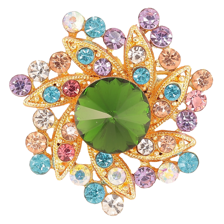 Брошь Цветок с разноцветными стразами фото №1