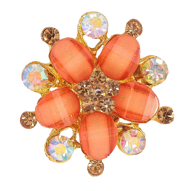 Брошка «Квітка з помаранчевими і райдужними кристалами» фото №2