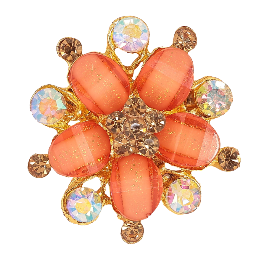 Брошка «Квітка з помаранчевими і райдужними кристалами» фото №1