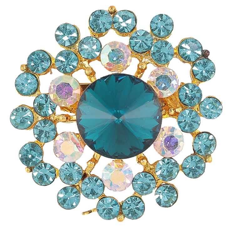 Брошь Цветок с бирюзовыми стразами фото №10 Брошь Цветок с бирюзовыми стразами фото №10
