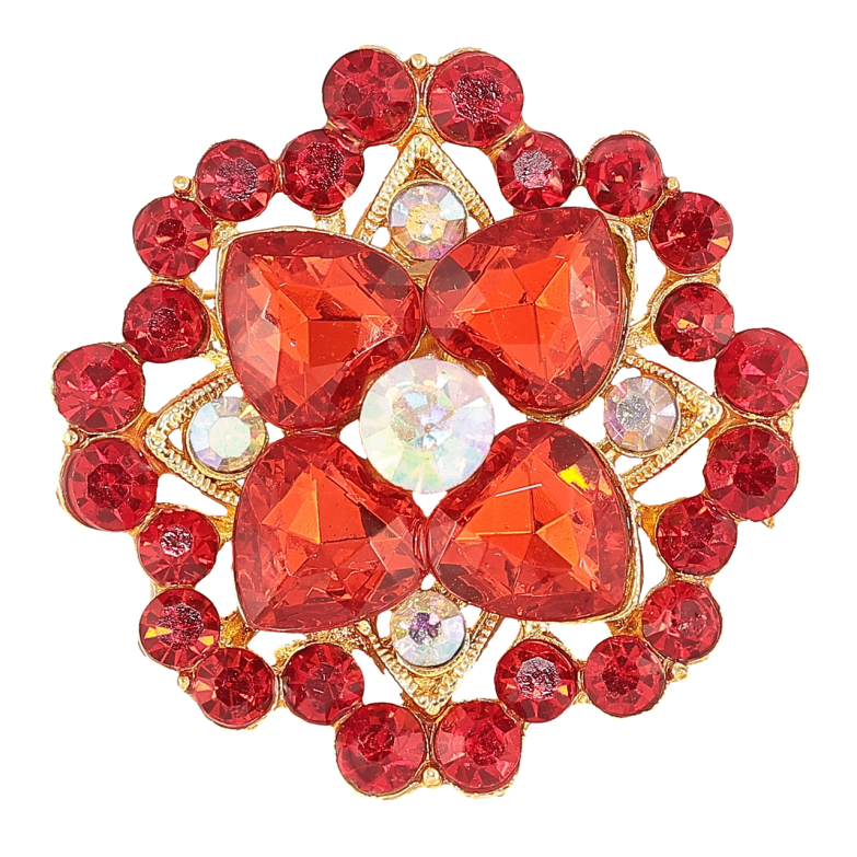 Брошь Цветок с красными стразами фото №1