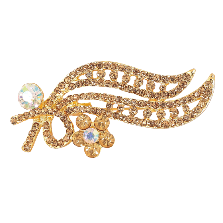 Брошка «Гілочка з золотистими стразами» фото №1 Брошка «Гілочка з золотистими стразами» фото №1