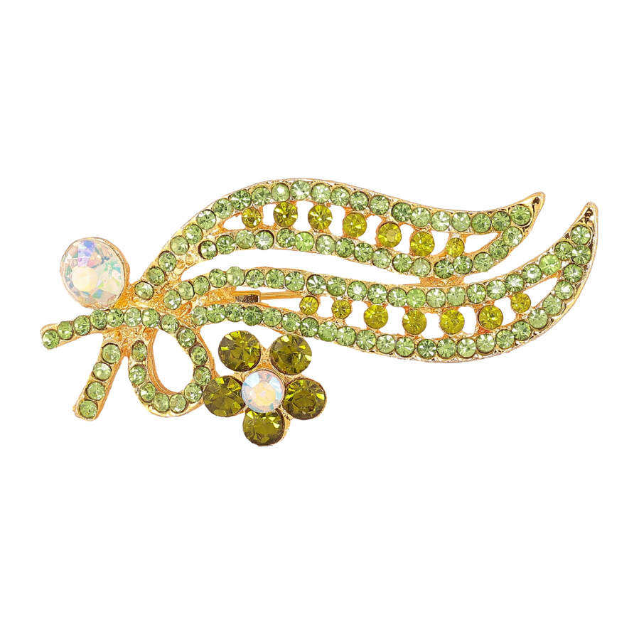 Брошь Веточка с зелеными стразами фото №1 Брошь Веточка с зелеными стразами фото №1