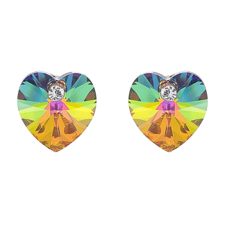 Серьги Xuping цвет Родий с кристаллами Swarovski пусеты Сердечки Vitrail Medium фото №1