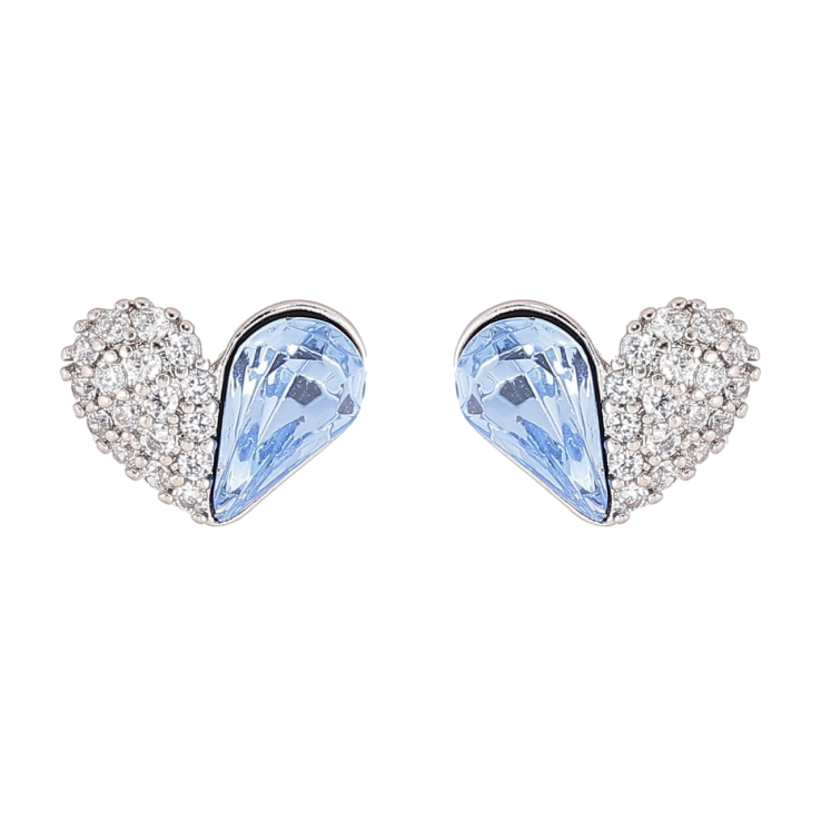 Серьги Xuping цвет Родий с кристаллами Swarovski пусеты Сердечки с кристаллами Aquamarine фото №8