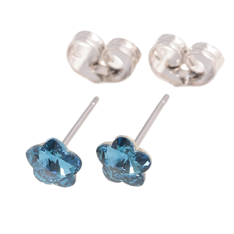 Серьги Xuping цвет Родий с кристаллами Swarovski пусеты Цветочки Metallic Blue ø 6мм фото №1 Серьги Xuping цвет Родий с кристаллами Swarovski пусеты Цветочки Metallic Blue ø 6мм фото №1