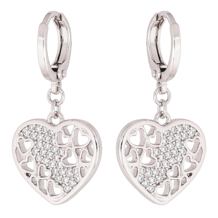 Серьги Xuping Родий подвески на колечках Резные сердечки с кристаллами фото №9