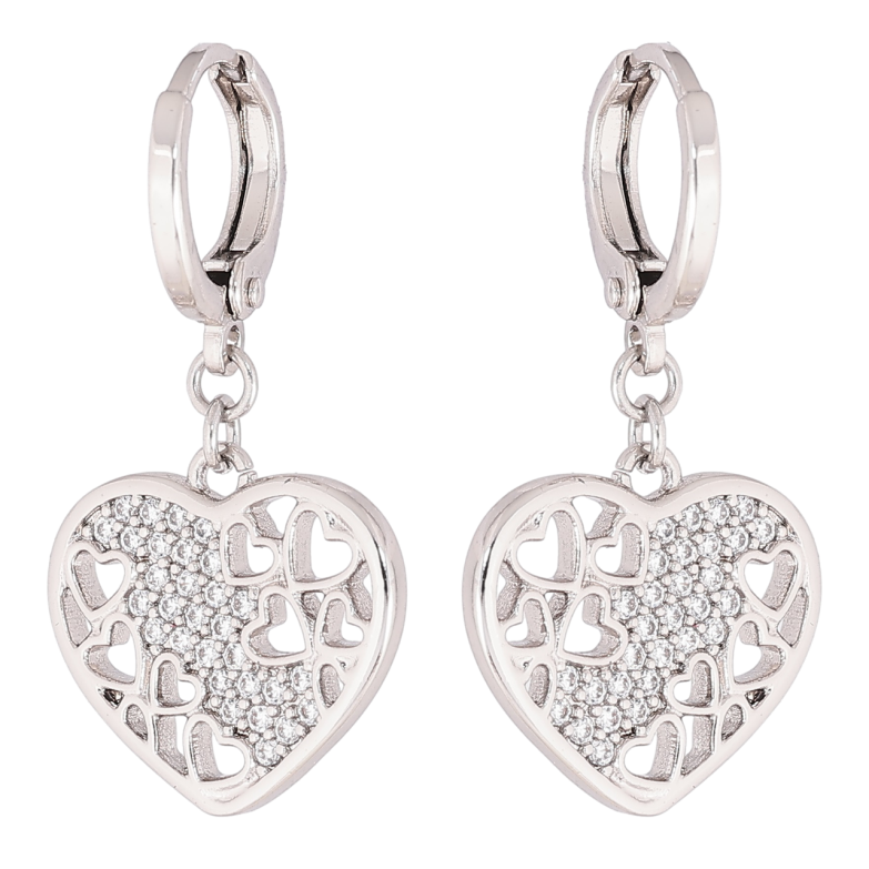 Серьги Xuping Родий подвески на колечках Резные сердечки с кристаллами фото №1