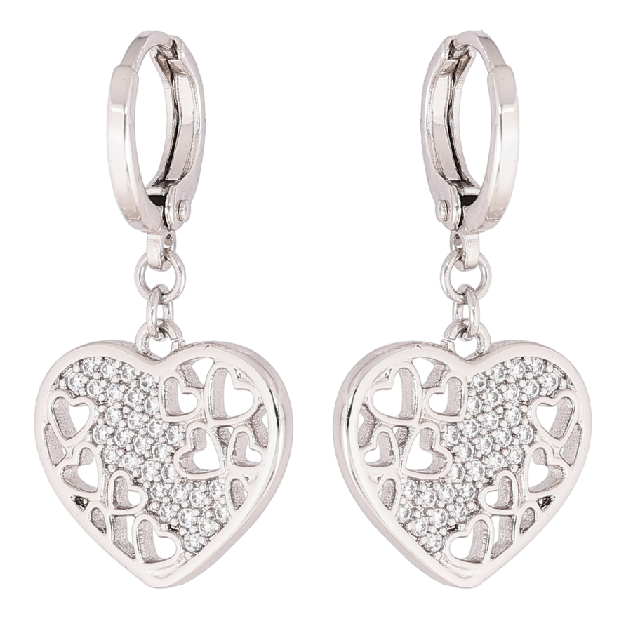 Серьги Xuping Родий подвески на колечках Резные сердечки с кристаллами фото №1 Серьги Xuping Родий подвески на колечках Резные сердечки с кристаллами фото №1