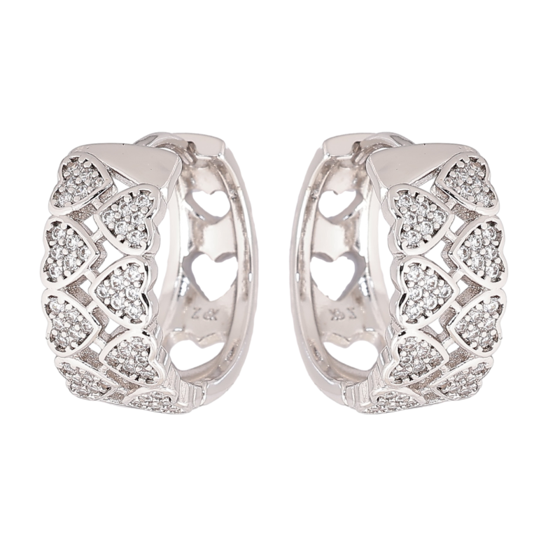 Серьги Xuping Родий колечки Узор сердечки с кристаллами фото №1 Серьги Xuping Родий колечки Узор сердечки с кристаллами фото №1
