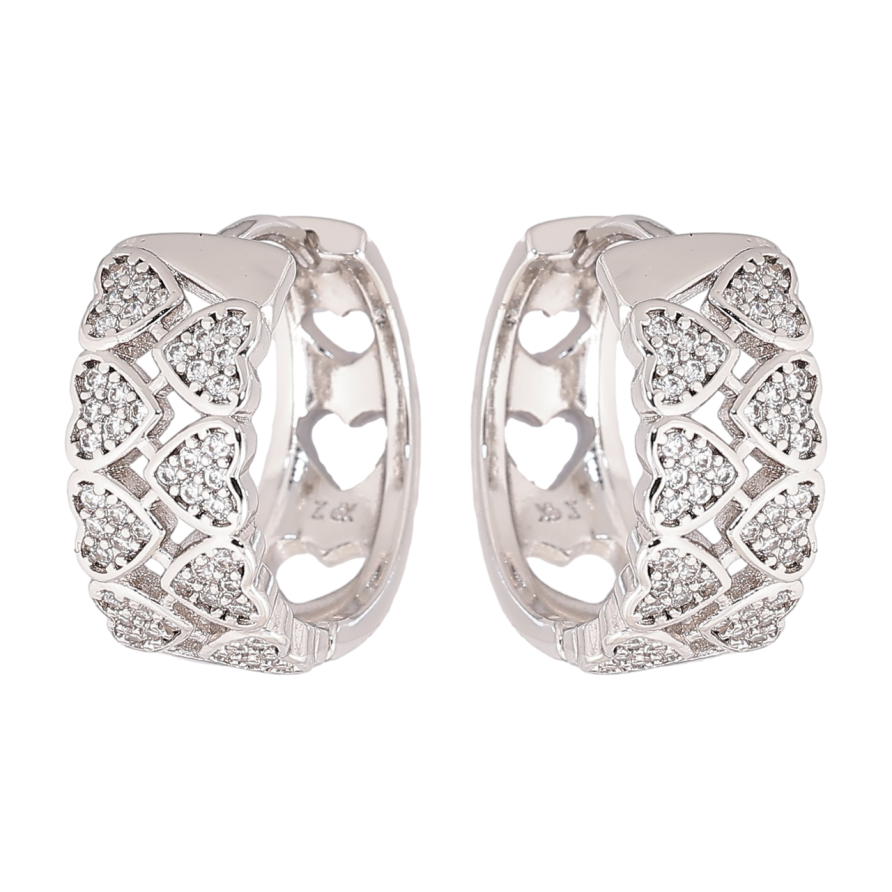 Серьги Xuping Родий колечки Узор сердечки с кристаллами фото №1 Серьги Xuping Родий колечки Узор сердечки с кристаллами фото №1