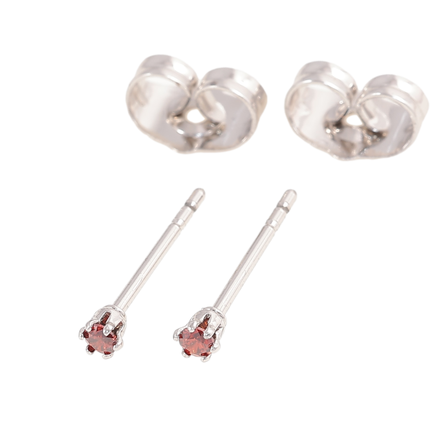 Серьги Xuping Родий пусеты Красные кристаллы в 6-ти крапановой оправе ø 2мм фото №1