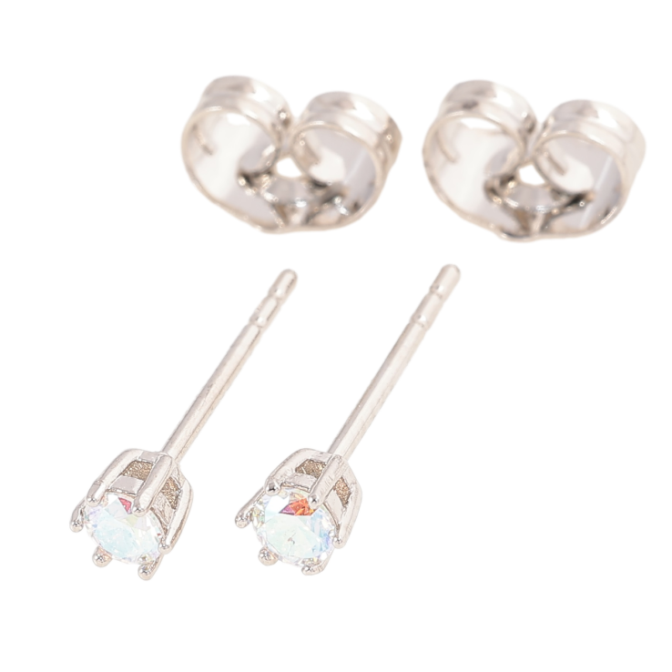 Серьги Xuping Родий пусеты Радужные кристаллы в 6-ти крапановой оправе ø 3мм фото №2