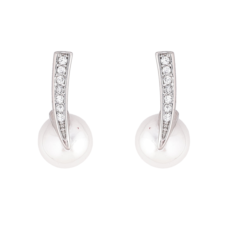 Серьги Xuping Родий пусеты Дорожки кристаллов с жемчужинами фото №1 Серьги Xuping Родий пусеты Дорожки кристаллов с жемчужинами фото №1