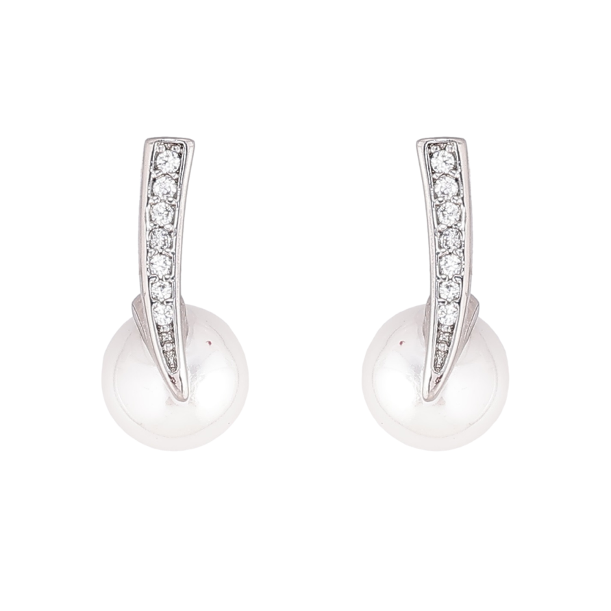 Серьги Xuping Родий пусеты Дорожки кристаллов с жемчужинами фото №1 Серьги Xuping Родий пусеты Дорожки кристаллов с жемчужинами фото №1