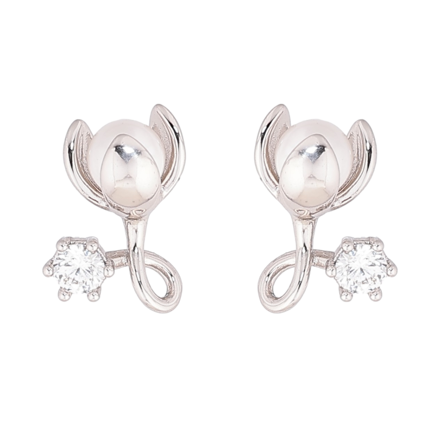Серьги Xuping Родий пусеты Жемчужные бутоны с кристаллами фото №1