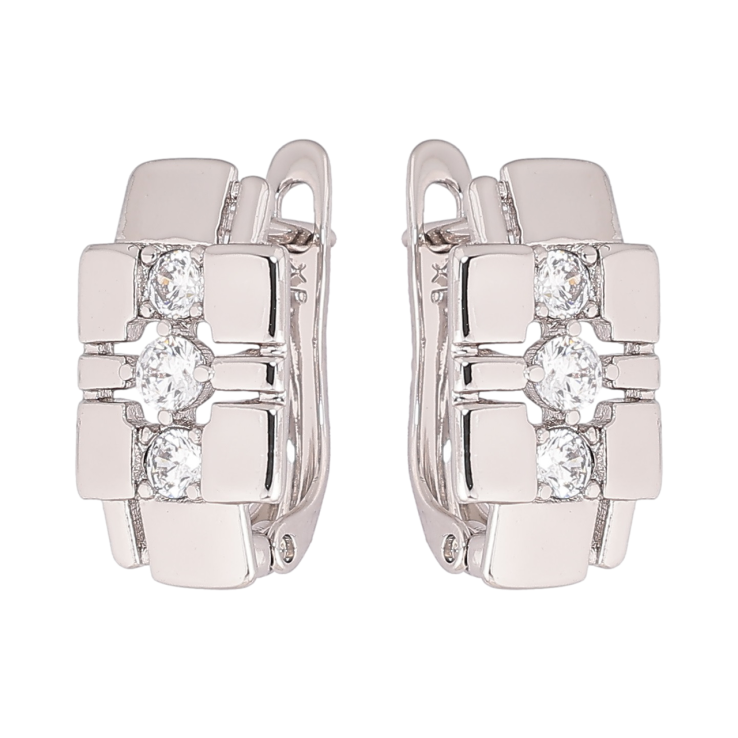 Серьги Xuping Родий английский замок Узор с кристаллами фото №7