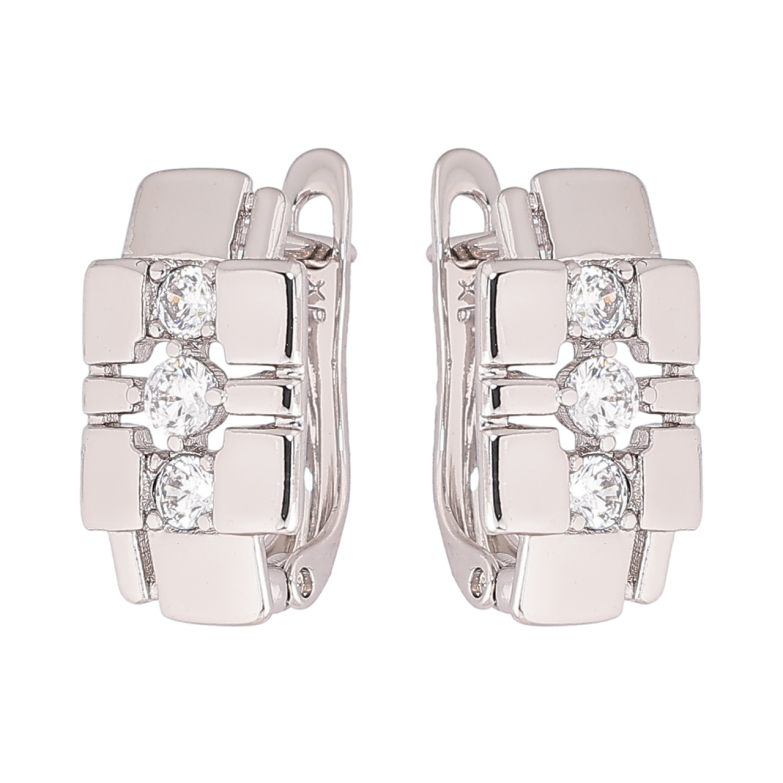 Сережки Xuping Родій англійський замок Візерунок з кристалами фото №1 Сережки Xuping Родій англійський замок Візерунок з кристалами фото №1