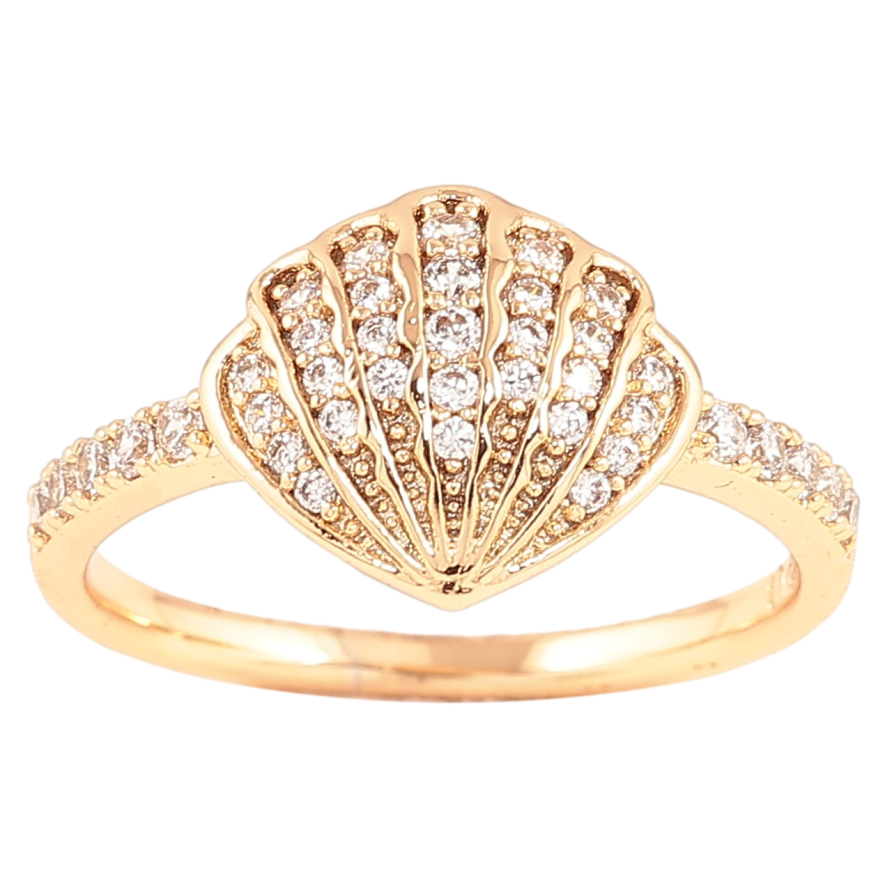 Каблучка Xuping Позолота 18K «Мушля з інкрустацією кристалами» фото №1 Каблучка Xuping Позолота 18K «Мушля з інкрустацією кристалами» фото №1