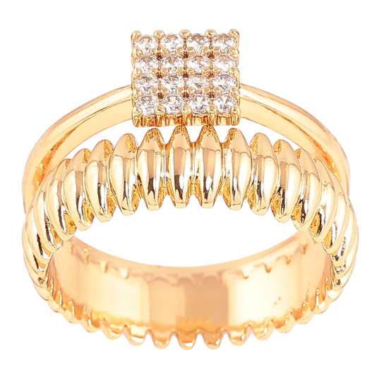 Кольцо Xuping Позолота 18K Двойное с кристаллами фото №1 Кольцо Xuping Позолота 18K Двойное с кристаллами фото №1