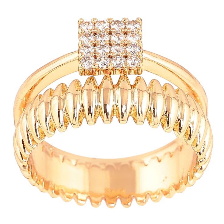 Кольцо Xuping Позолота 18K Двойное с кристаллами фото №6 Кольцо Xuping Позолота 18K Двойное с кристаллами фото №6