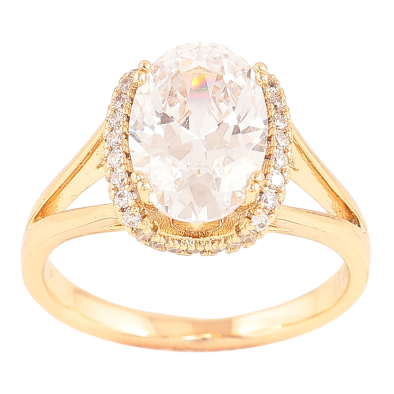 Каблучка Xuping Позолота 18K «Великий кристал в обрамленні дрібних» фото №1 Каблучка Xuping Позолота 18K «Великий кристал в обрамленні дрібних» фото №1