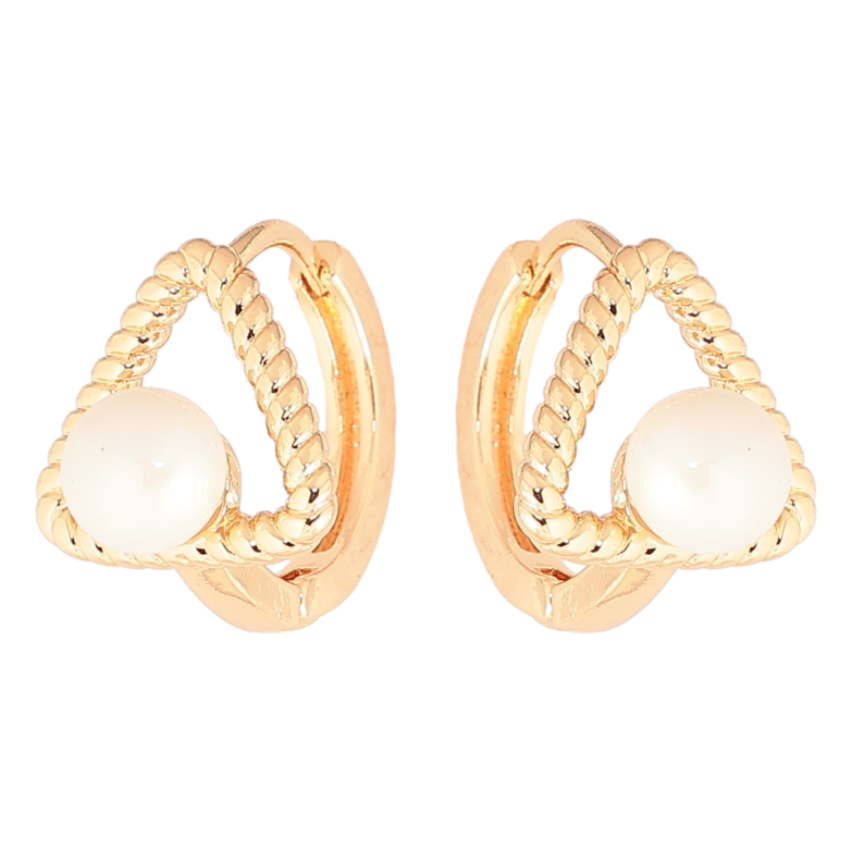 Серьги Xuping Позолота 18K колечки Треугольники с жемчужинами фото №1