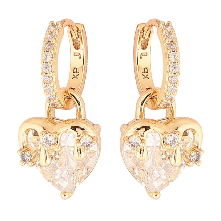 Серьги Xuping Позолота 18K подвески на колечках Кристальные сердечки 2 в 1 фото №17
