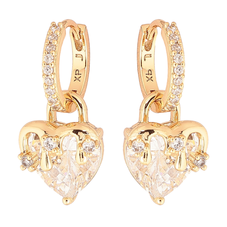 Серьги Xuping Позолота 18K подвески на колечках Кристальные сердечки 2 в 1 фото №1