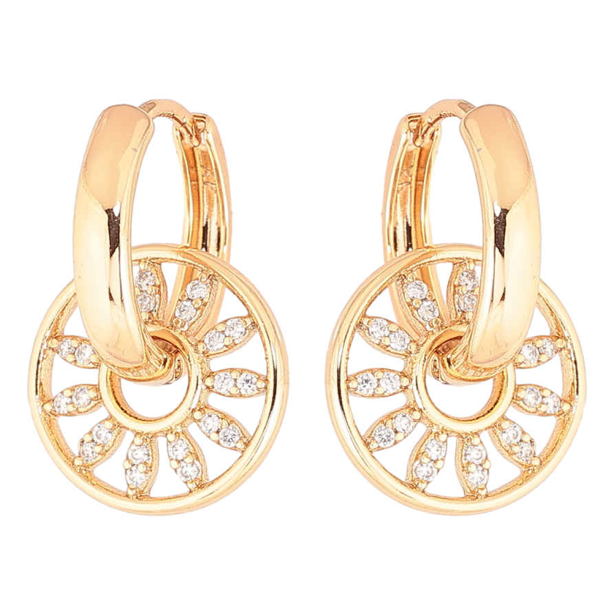 Серьги Xuping Позолота 18K подвески на колечках Кристальные колечки 2 в 1 фото №1