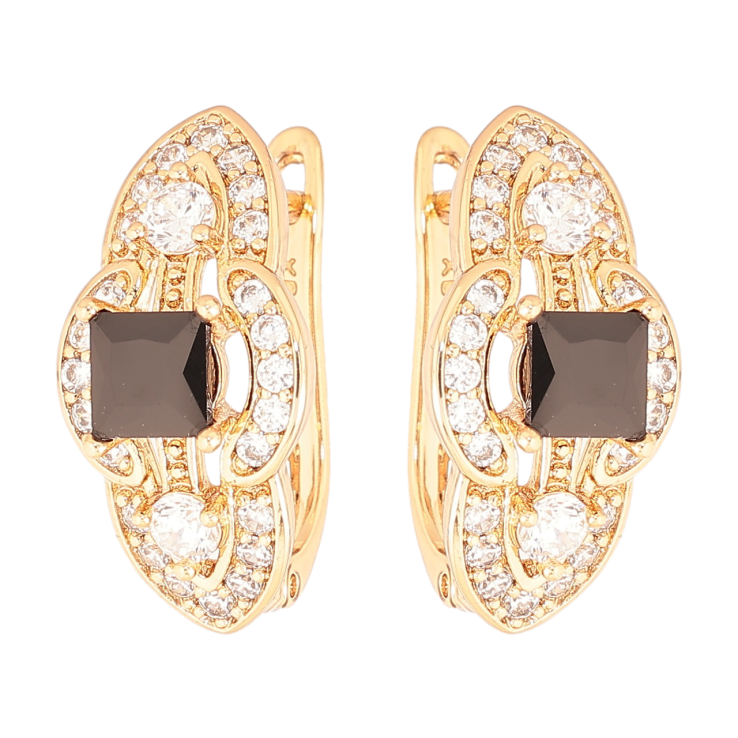 Серьги Xuping Позолота 18K английский замок Декоративный узор с черными кристаллами и инкрустацией фото №20