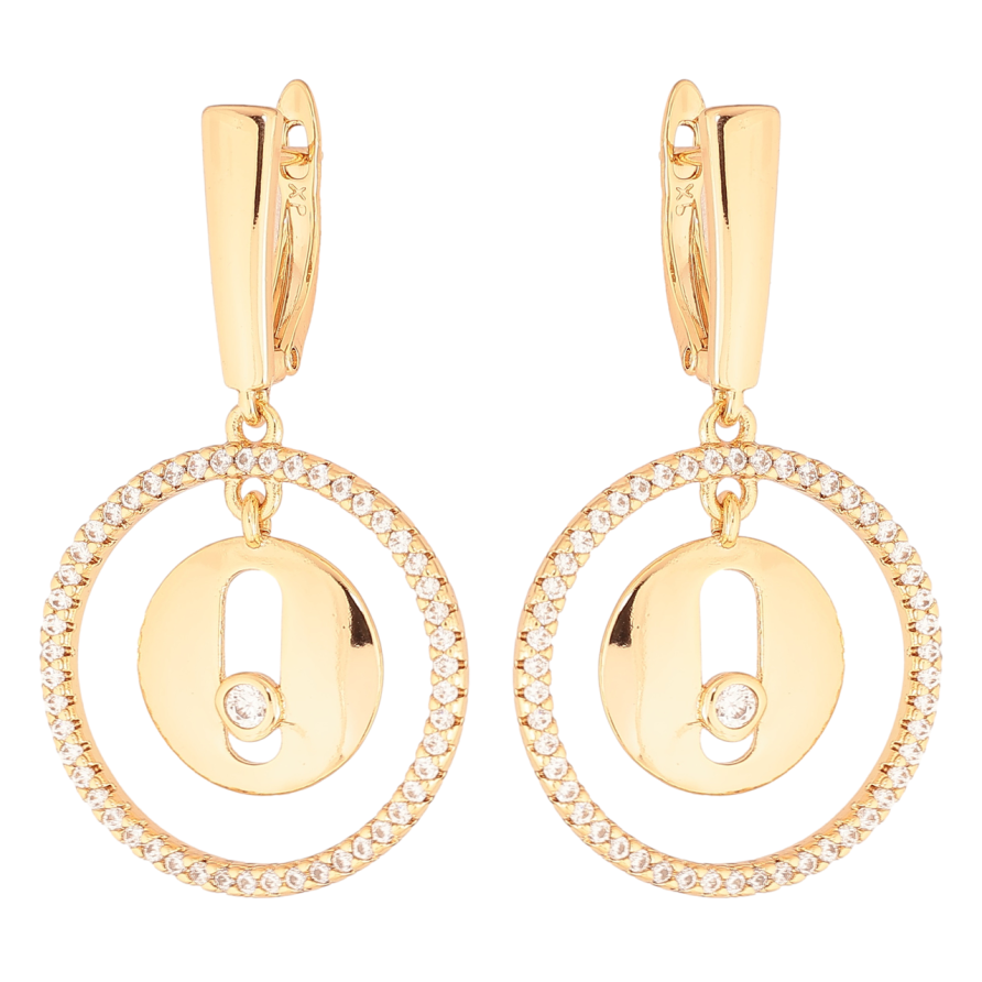 Сережки Xuping Позолота 18K англійський замок «Круглі підвіски з кристалами» фото №1 Сережки Xuping Позолота 18K англійський замок «Круглі підвіски з кристалами» фото №1