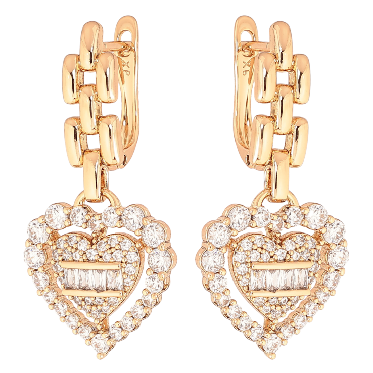 Серьги Xuping Позолота 18K английский замок Сердечки с инкрустацией кристаллами фото №3