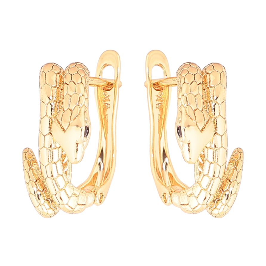 Сережки Xuping Позолота 18K англійський замок «Змії з синіми кристалами» фото №1