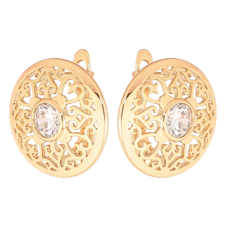 Сережки Xuping Позолота 18K англійський замок «Ажурні кола з кристалами» фото №1