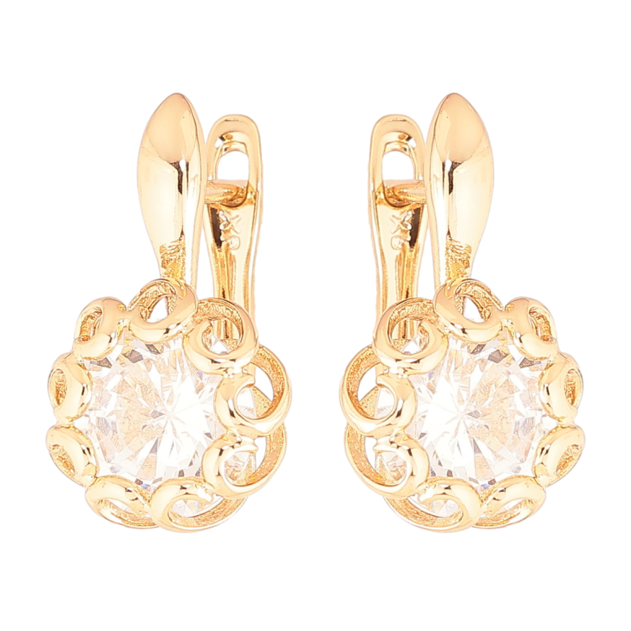 Сережки Xuping Позолота 18K англійський замок «Кристали в декоративній оправі» фото №1 Сережки Xuping Позолота 18K англійський замок «Кристали в декоративній оправі» фото №1