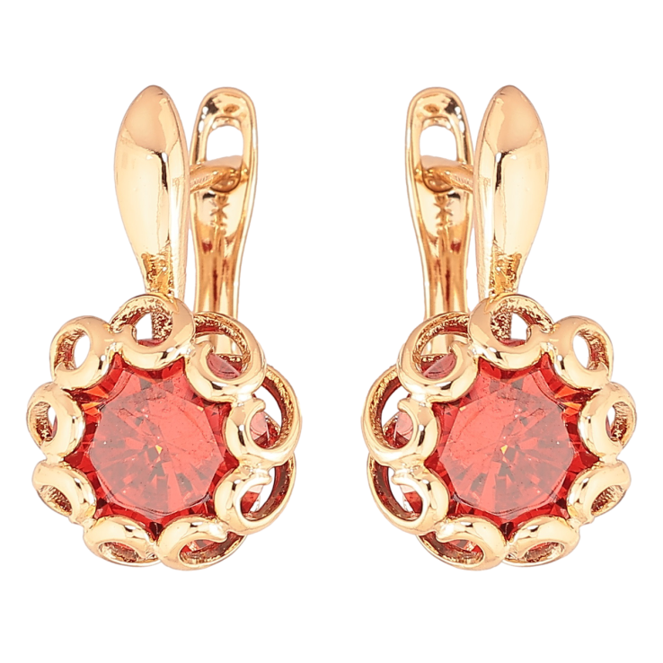 Серьги Xuping Позолота 18K английский замок Красные кристаллы в декоративной оправе фото №6