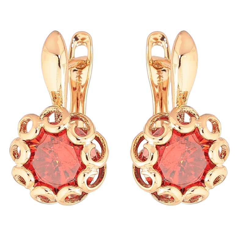 Сережки Xuping Позолота 18K англійський замок «Червоні кристали в декоративній оправі» фото №1