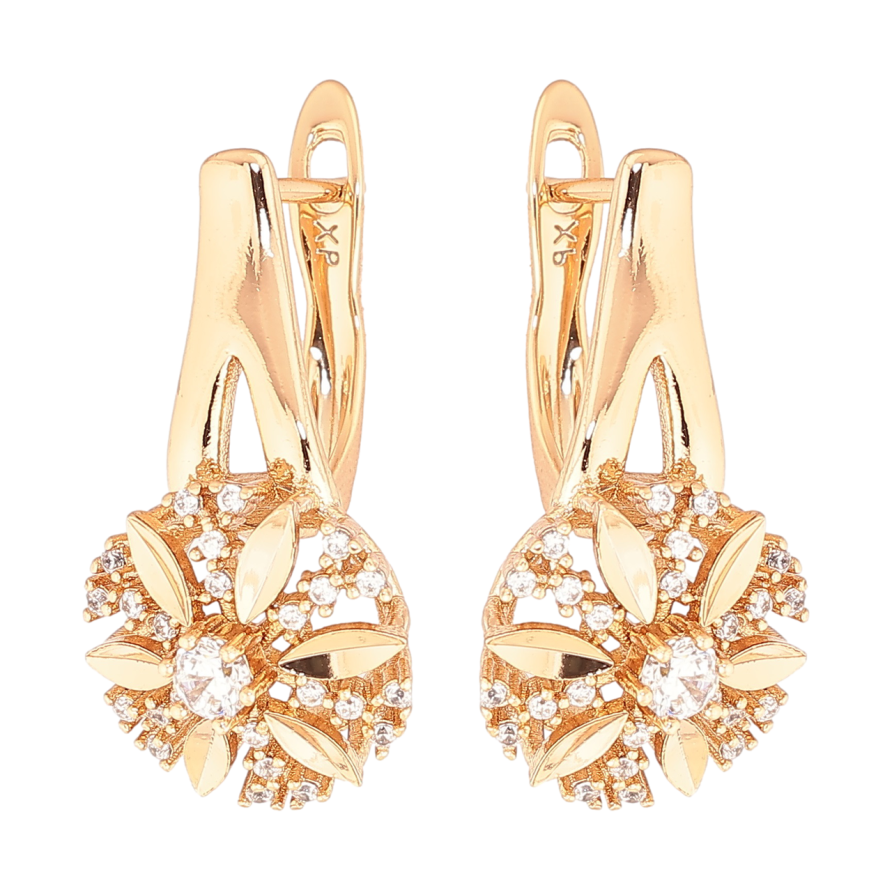 Сережки Xuping Позолота 18K англійський замок «Квіточки з кристалами» фото №1 Сережки Xuping Позолота 18K англійський замок «Квіточки з кристалами» фото №1